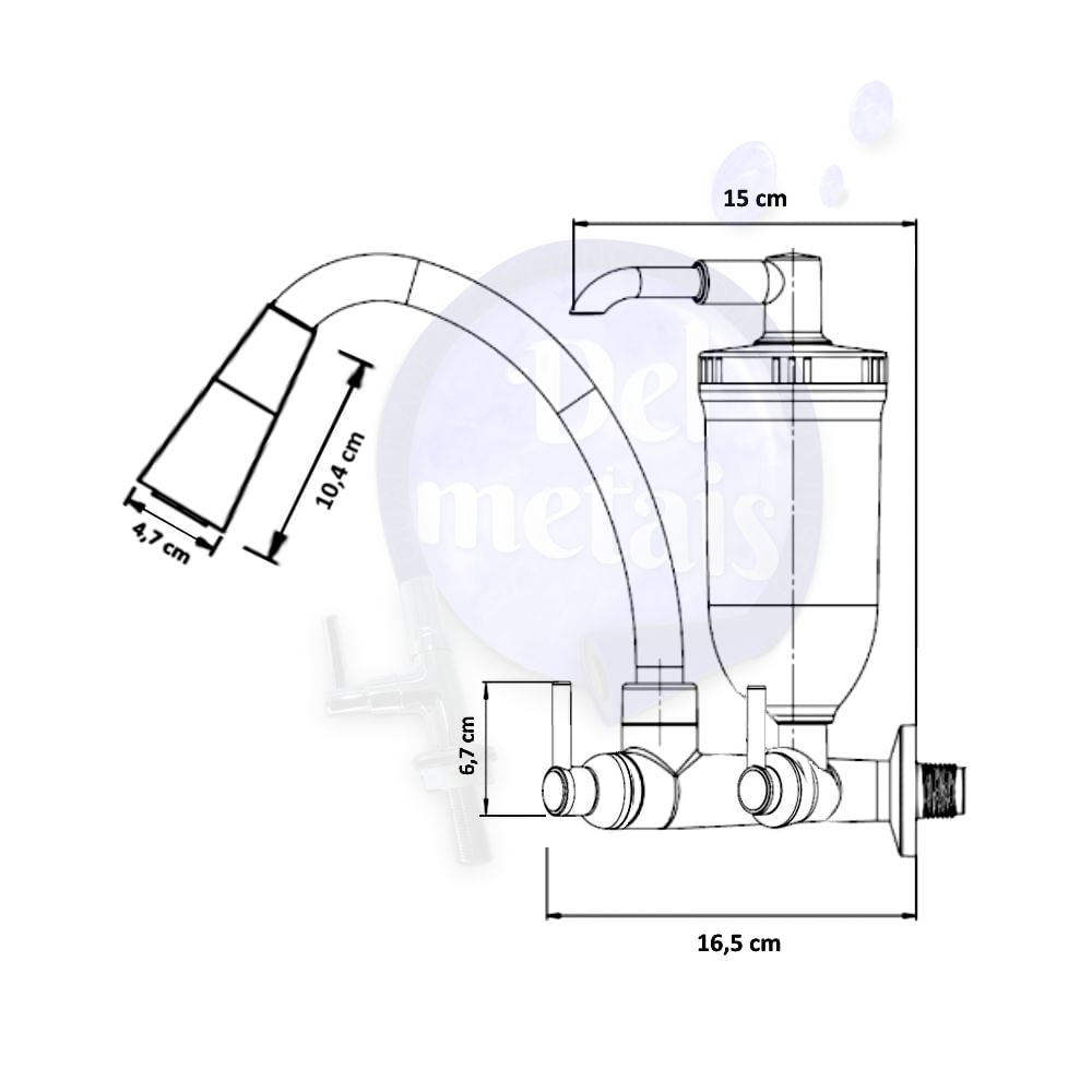 Torneira Gourmet com Filtro de Cozinha Flexível Preta 1/4 de Volta Copo Slim C61 Del Metais - 3
