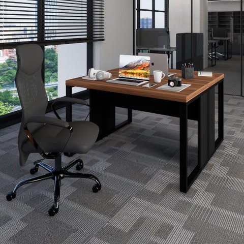 Plataforma de Trabalho 2 Pessoas 1,20m X 1,20m Pés Metal F5 Cor:nogal com Preto