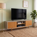 Ver imagem 1 de Rack Ripado para TV até 65 Polegadas em MDF/Madeira Maciça 180cm Rischio Off White/Mel