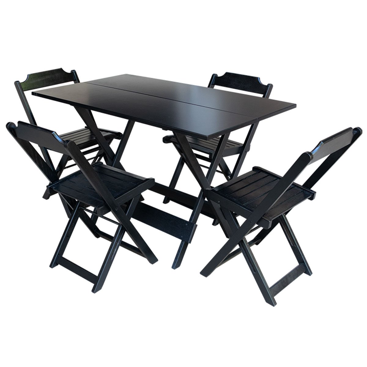 Kit 5 Conjuntos de Mesa Dobravel com 4 Cadeiras de Madeira 120x70 para Restaurante e Bar - Preto - 2