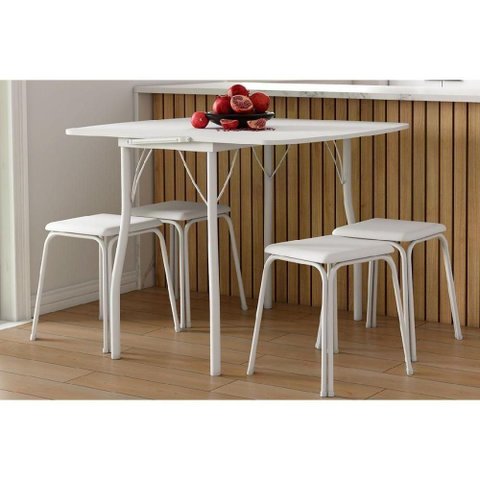 Mesa para Cozinha Dobrável e 4 Banquetas 1748 Branco Carraro