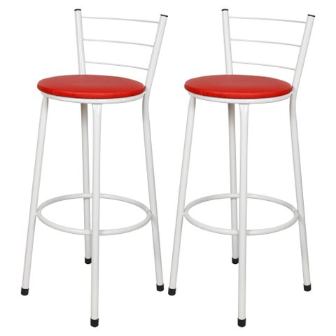 2 Banquetas Alta para Cozinha Epoxi Branca:vermelho