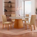 Ver imagem 1 de Mesa de Jantar Aida 90 cm Tampo MDF Vidro Canto Copo com 4 Cadeiras Lira