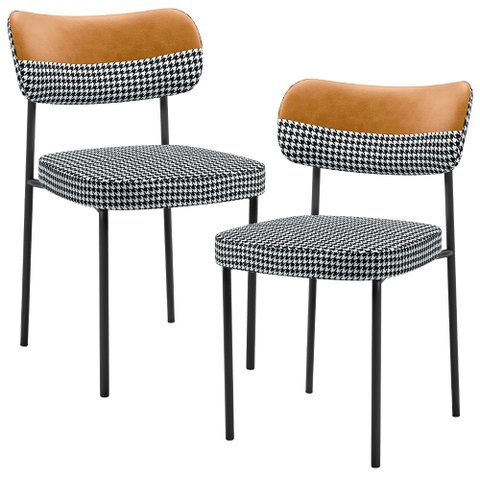 Kit 02 Cadeiras Decorativa para Sala de Jantar Melina L02 Faixa Couríssimo Whisky Pied Poule - Lyam