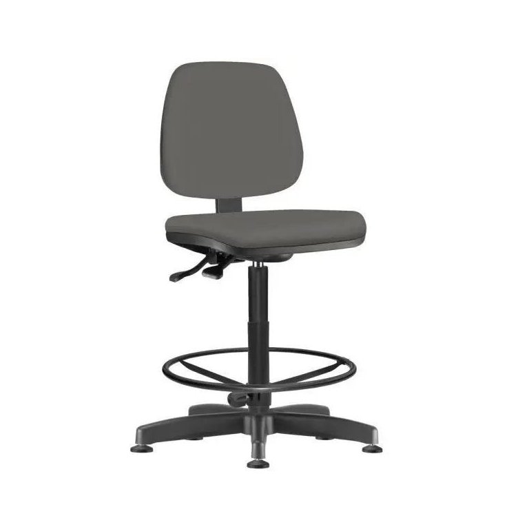 Cadeira Caixa Alta Giratória Job Couro Sintético Cinza - Lyam Decor