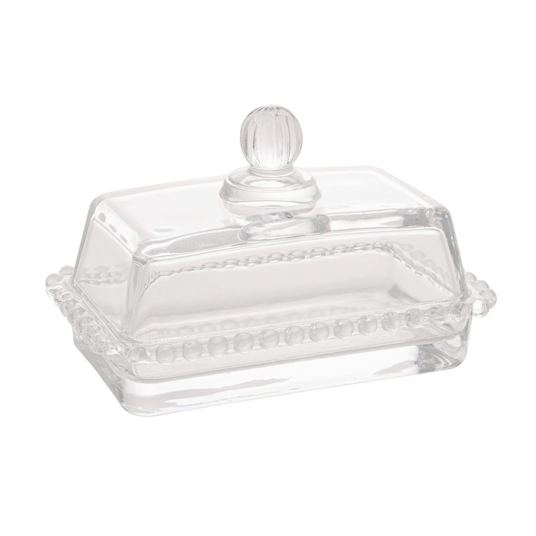 Manteigueira de Cristal Pearl Bolinha Transparente 17cm Wolff