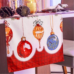 Trilho de Mesa Facile Natalina 40x140cm 100% Poliéster Bolas Laços
