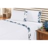 Jogo de Cama Marebre Queen Floral Azul com Elástico com 4 Peças - 1