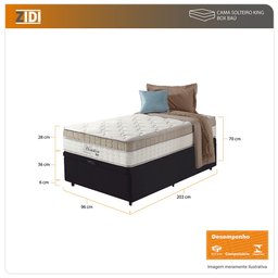 Cama Box Baú Solteiro King Preto + Colchão Molas Ensacadas Houston Pillow Inn 96x203x70cm - 2