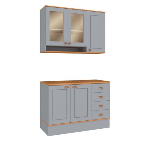 Cozinha Compacta Aspen 5 Portas 4 Gavetas com Vidro Cinza/Cinamomo - Fellicci