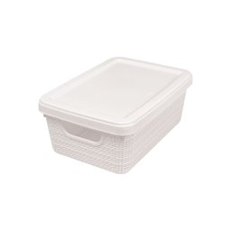 Cesto Organizador com Tampa Juta Plástico Branco Pequeno 1,8 Litros - Jaguar - 1