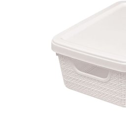 Cesto Organizador com Tampa Juta Plástico Branco Pequeno 1,8 Litros - Jaguar - 4