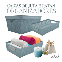 Cesto Organizador com Tampa Juta Plástico Branco Pequeno 1,8 Litros - Jaguar - 3