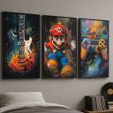 Ver imagem 1 de Kit 3 Quadros Canvas Quarto Menino Rock e Gamer-mold.preta:60x40cm