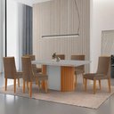 Ver imagem 1 de Mesa de Jantar Aspen 180cm Tampo Mdf e Vidro 6 Cadeiras Lisboa Veludo Capuccino/nat/off/serig. Off