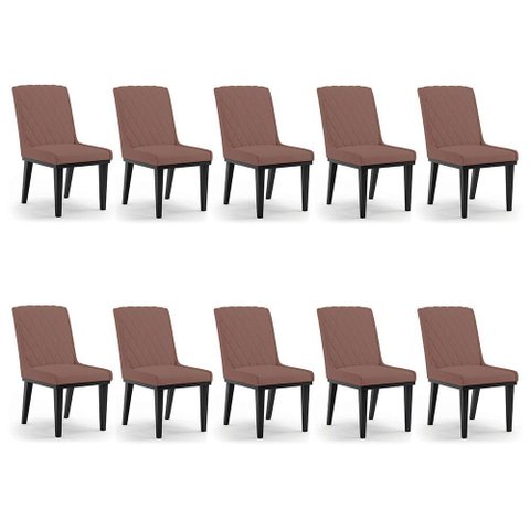Cadeira Sala de Jantar Base Madeira Preto Kit 10 Sofia Veludo D03 - D'Rossi Cor Rose