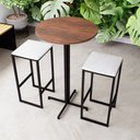 Ver imagem 1 de Conjunto Mesa Alta Bar Bistrô Redonda Imbuia 2 Bancos Estofado Don Castro Decor