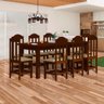 Mesa com 8 Cadeiras Madeira Maciça Castanho Assento Estofado Material Sintético Bege Nemargi - 1