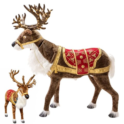 Rena Natal Gigante Realista Movimenta Cabeça LED Som Natalino Predio Loja Shopping Vitrine Decoraçao