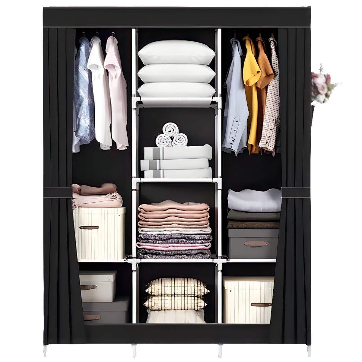 Organizadores de Roupa Dobrável 2 Portas Armário (preto) | MadeiraMadeira