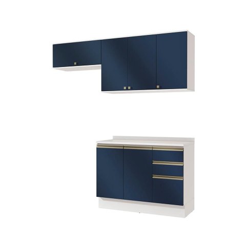 Armário de Cozinha Compacta 3 Gavetas 100% Mdf 200cm Branco/azul Profundo Celeste Kappesberg