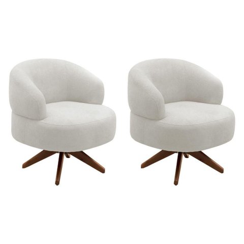 Kit 02 Poltronas Decorativas Orgânicas Living Have Base Giratória Bouclê Off White - Desk Design