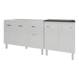 Armário Cozinha Gabinete Pia de 120 Cm Aline e Balcão Fran para Cooktop 4 Bocas Branco - 1