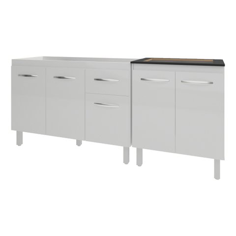 Armário Cozinha Gabinete Pia de 120 Cm Aline e Balcão Fran para Cooktop 4 Bocas Branco