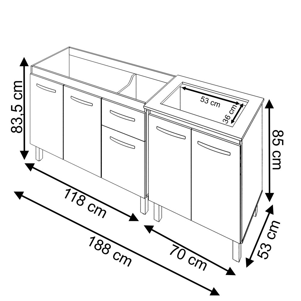 Armário Cozinha Gabinete Pia de 120 Cm Aline e Balcão Fran para Cooktop 4 Bocas Branco - 6