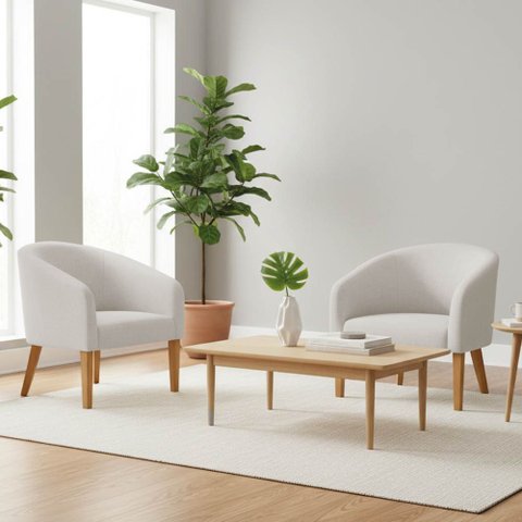 Poltrona Sala Decorativa Kit 2 Stella Pé Madeira Trapézio Castanho Linho Cinza D03 - D’Rossi