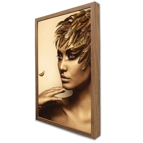 Quadro Decorativo Mulher Dourada em Moldura Caixa TaColado Moldura Caixa 3cm Madeira sem Vidro 40 x 