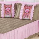 Ver imagem 2 de Kit Colcha (Colcha + Porta Travesseiro) Queen Bia Caqui com Rosa Liso com 5 peças