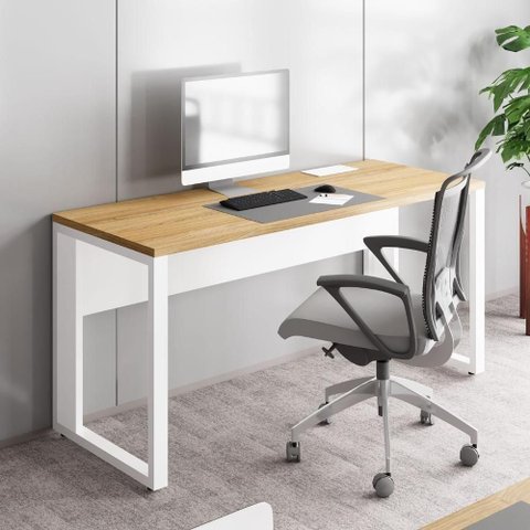 Mesa de Escritório Retangular Plataforma de Trabalho Moderno sem Gavetas 120cm Macadâmia com