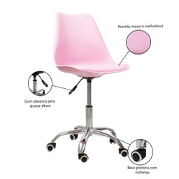 Cadeira Office Base Cromada com Rodizio Giratória Saarinen Rosa + E-book - 3