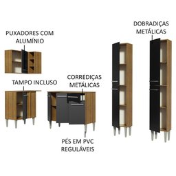 Armário de Cozinha Completa de Canto 293cm Rustic/Preto Emilly Music Madesa 02 - 5
