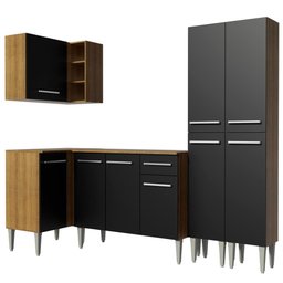 Armário de Cozinha Completa de Canto 293cm Rustic/Preto Emilly Music Madesa 02 - 3