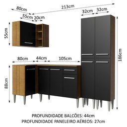 Armário de Cozinha Completa de Canto 293cm Rustic/Preto Emilly Music Madesa 02 - 6