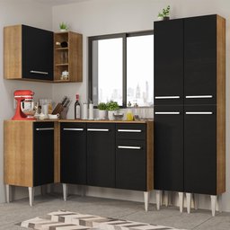 Armário de Cozinha Completa de Canto 293cm Rustic/Preto Emilly Music Madesa 02 - 2
