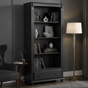 Ver imagem 1 de Estante para Livros de Madeira 3 Prateleiras 1 Gaveta Pés Torneados - Preto Laca