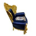 Ver imagem 5 de Jogo de Sofá Clássico Azul com Dourado e Par de Poltronas