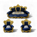 Ver imagem 1 de Jogo de Sofá Clássico Azul com Dourado e Par de Poltronas