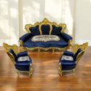 Ver imagem 2 de Jogo de Sofá Clássico Azul com Dourado e Par de Poltronas