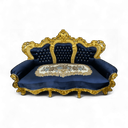Ver imagem 3 de Jogo de Sofá Clássico Azul com Dourado e Par de Poltronas