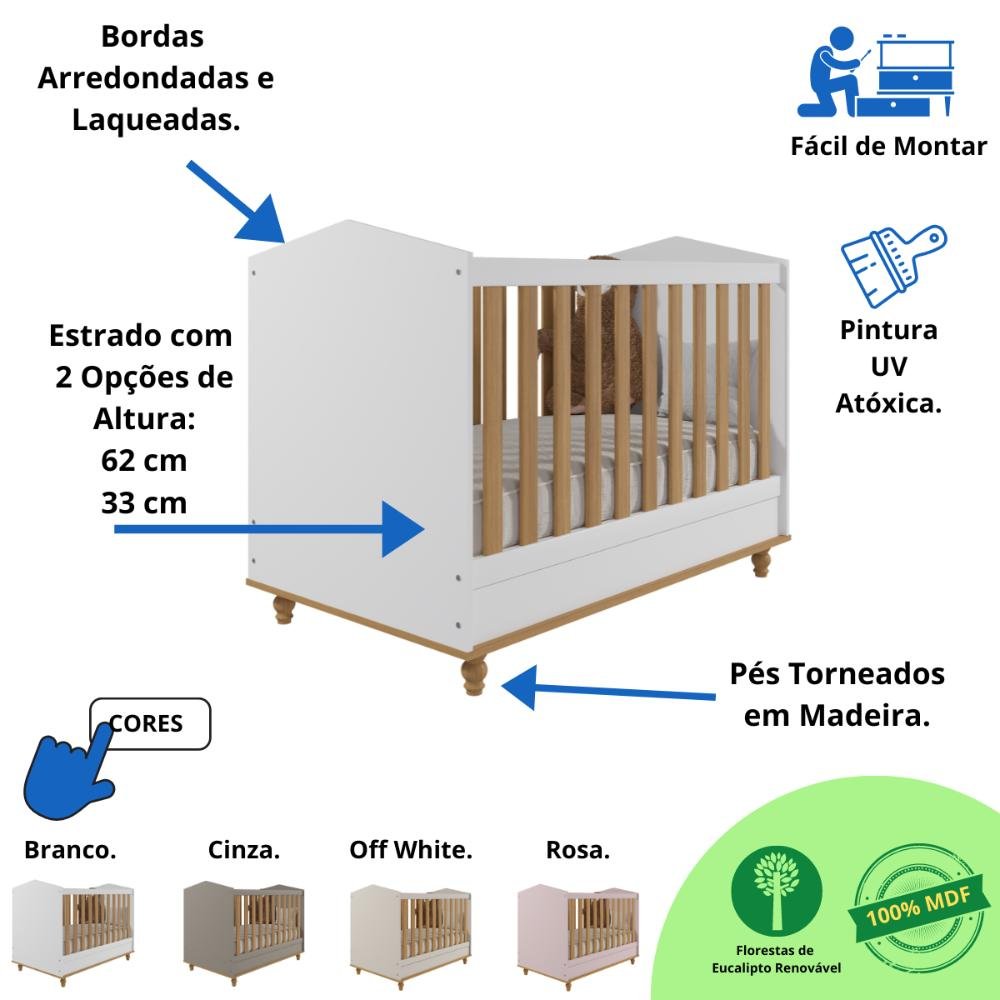 Berço Americano 100% Mdf 3 em 1 Mini Cama Montessoriana Branco - 4