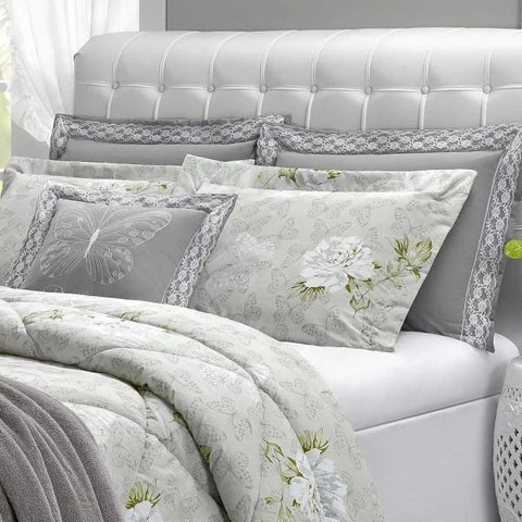 Jogo de Cama Queen 200 Fios Papillons Branco Casaborda 4 peças