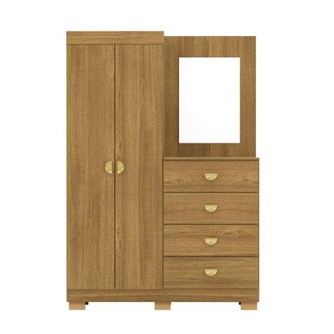 Cômoda Solteiro Roupeiro Camarim Cristal com Espelho 02 Portas 04 Gavetas Nature Vila Rica