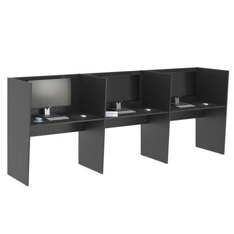 Mesa de Trabalho Call Center 3 Lugares Tripla Fechada - Preto Preto