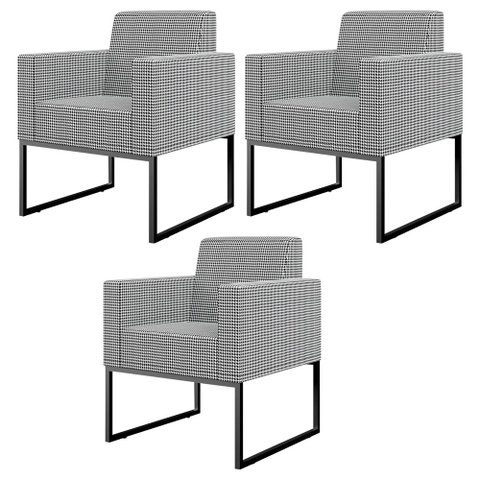 Kit 03 Poltronas Decorativas Sala Base fixa Metal Helô L02 Pied Poule - Lyam Decor