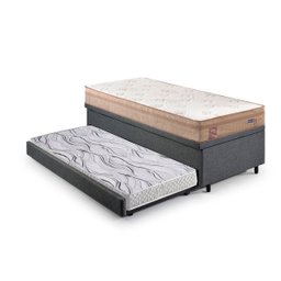 Bicama Box Baú Solteiro com Colchão Molas Ensacadas Berlim Bege Probel Linho Cinza 88x188 - 9