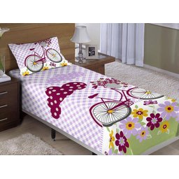 Colcha/Cobre-Leito Cama Solteiro Bicicleta com Flores Menina com 2 Peças - 1 Colcha/Cobre-Leito Cama Solteiro Bicicleta com Flores Menina com 2 Peças - 1